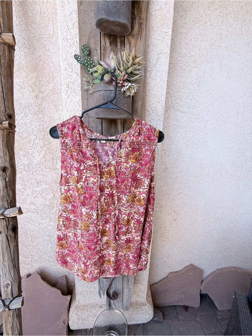 Joie Sleeveless Floral Print Blouse - Maroon & Mustard - Size XL